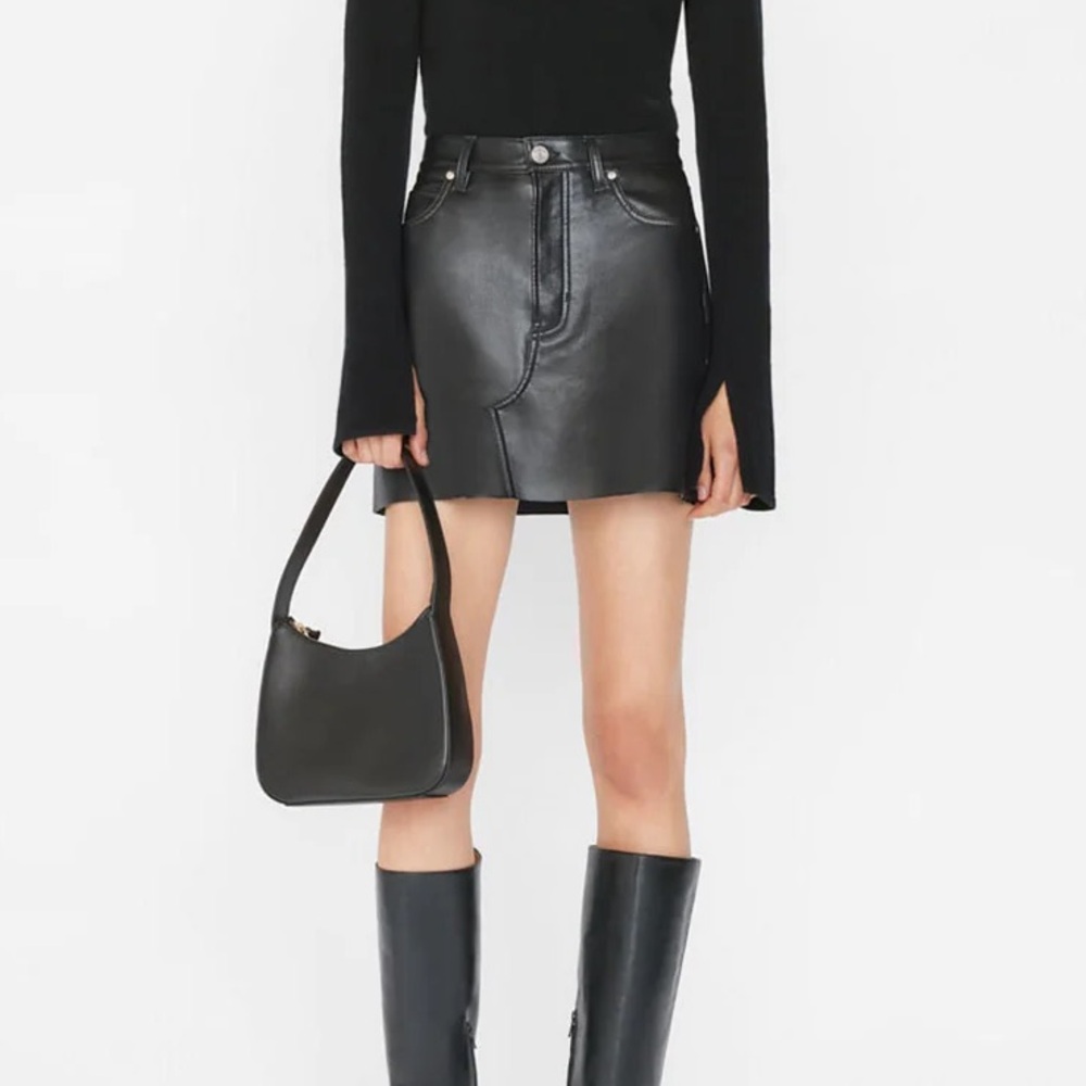 FRAME‎ Black Noir, Le High ‘N’ Tight Recycled Leather Mini Skirt, Size 32
